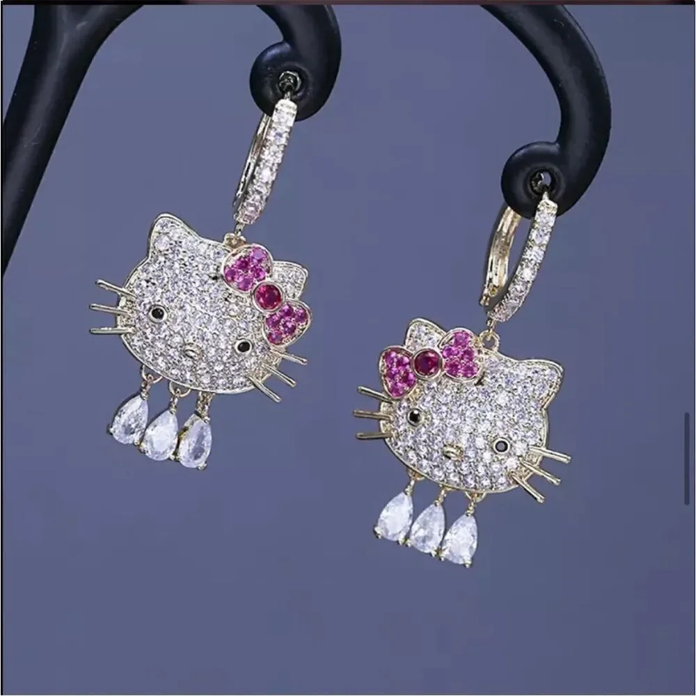 Hello Kitty Silver Earrings NEW crystals